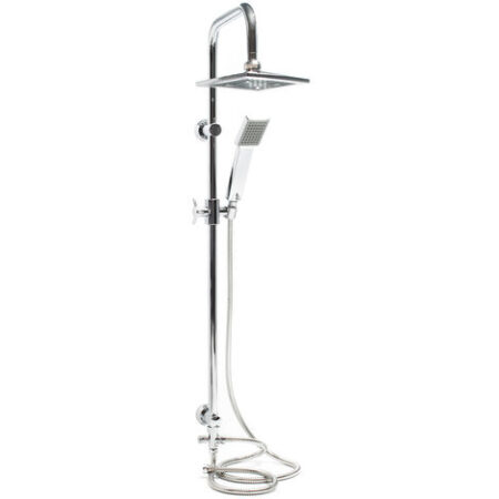 Wiltec Colonna doccia con soffione quadrato, doccetta, asta saliscendi, cromo