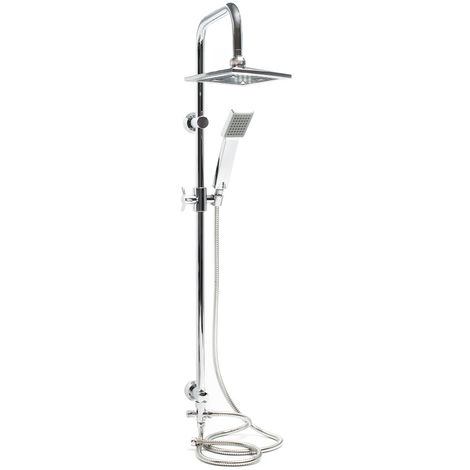 Wiltec Colonna doccia con soffione quadrato, doccetta, asta saliscendi, cromo