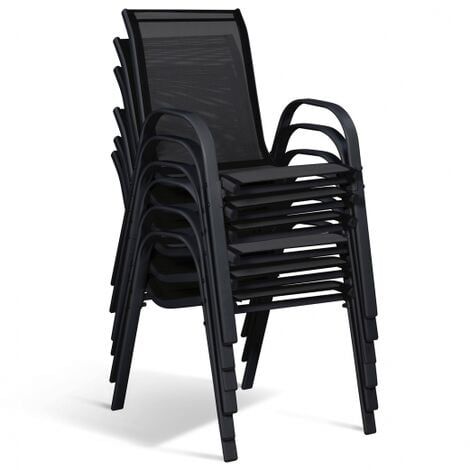 Set di 6 sedie impilabili LYMA in metallo e textilene nero