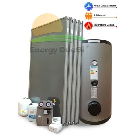 Kit impianto solare termico con integrazione per produzione Acqua Calda Sanitaria, 5-6 persone, bollitore 500 litri, EFMAX