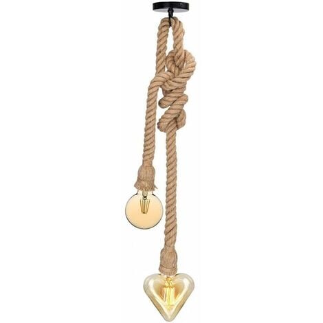 Portalampada In Canapa Lampadario A Sospensione Doppia Corda 2 Mt Vintage E27