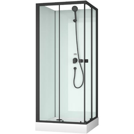 Cabina Doccia Quadrata 80x80x200cm - Porte Scorrevoli - Pannelli Bianchi e Profili Neri Opachi