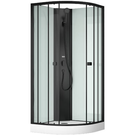 Cabina Doccia Semicircolare 85x85x200cm - Porte Scorrevoli - Pannelli Bianchi e Profili Neri Opachi