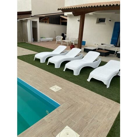 Lettino da giardino reclinabile in resina effetto Rattan colore Bianco 197x74xH36 cm Keter Atlantic