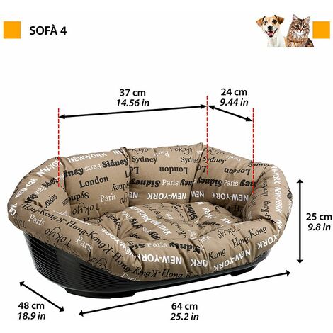 Ferplast SOFA' Cuccia in resina termoplastica con rivestimento imbottito. Varie misure.. Variante 4 - Misure: 64 x 48 x h 25 cm - Marrone