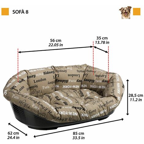 Ferplast SOFA' Cuccia in resina termoplastica con rivestimento imbottito. Varie misure.. Variante 8 - Misure: 85 x 62 x h 28,5 cm - Marrone