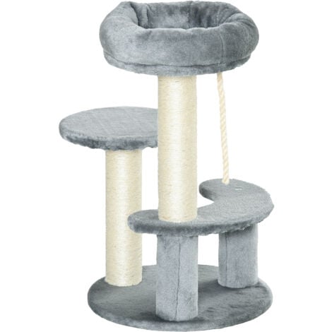 PawHut Tiragraffi per Gatti a Colonna con 3 Livelli in Peluche Grigio
