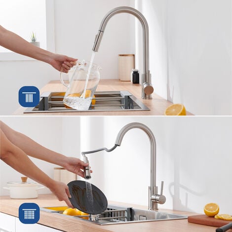 Lonheo Rubinetto Cucina Estraibile a 2 funzioni, Girevole a 360° Rubinetto da Cucina Miscelatore Monocomando Cucina, Acqua Fredda e Calda, con aeratore staccabile