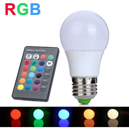 LAMPADINA LAMPADA LED 5W WAT RGB CON TELECOMANDO LUCE COLORI MULTICOLOR E27