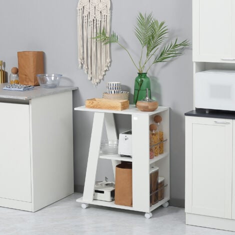 HOMCOM Carrello Portavivande Isola per Cucina in Legno con Ripiani e Ruote