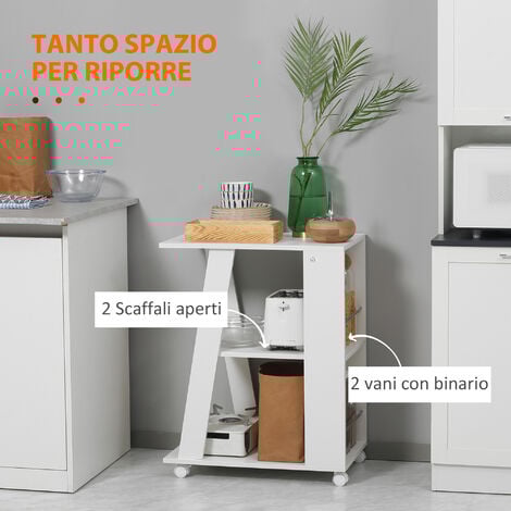 HOMCOM Carrello Portavivande Isola per Cucina in Legno con Ripiani e Ruote