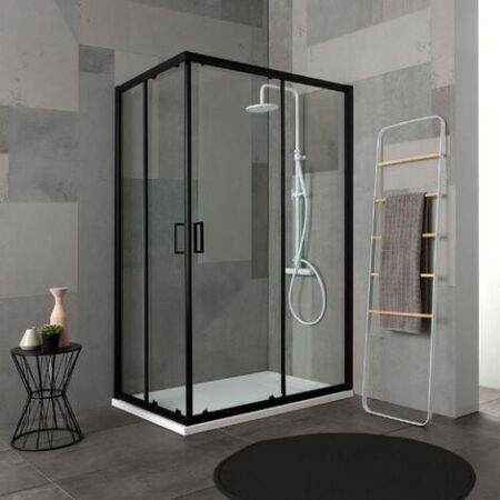Box Doccia 70X90 H 190 Profilo Nero Opaco Cristallo Trasparente  City