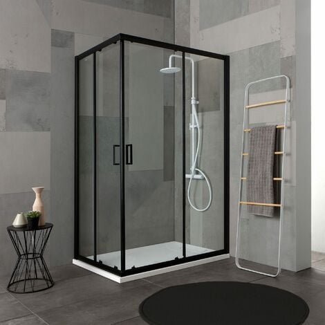 Box Doccia 70X90 H 190 Profilo Nero Opaco Cristallo Trasparente  City