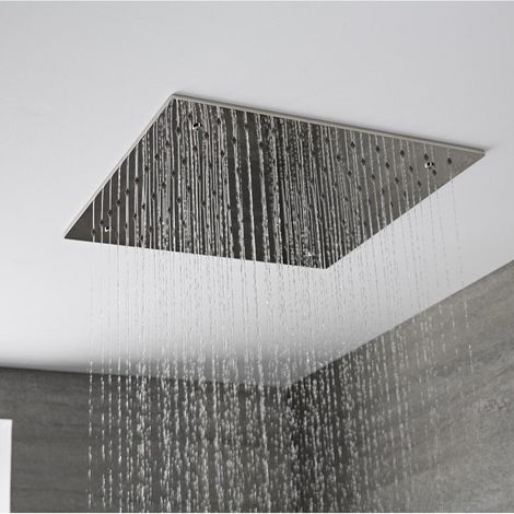 Hudson Reed Trenton Soffione Doccia Fisso - Design Quadrato ad Incasso da Soffitto - Acciaio Inox - Controsoffitto Doccia - 400 x 400mm