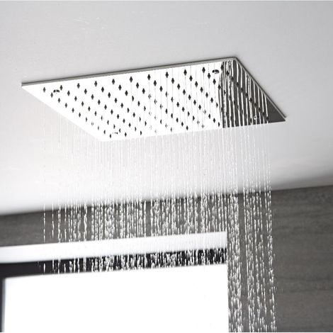Hudson Reed Trenton Soffione Doccia Fisso - Design Quadrato ad Incasso da Soffitto - Acciaio Inox - Controsoffitto Doccia - 400 x 400mm
