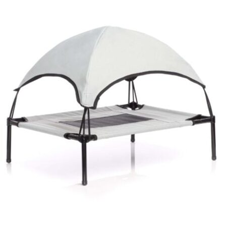 Wiltec Brandina per cani e gatti con tettoia grigia, cuccia per cani max 35kg, lettino da esterno per animali con tettuccio parasole, 91x76x16cm