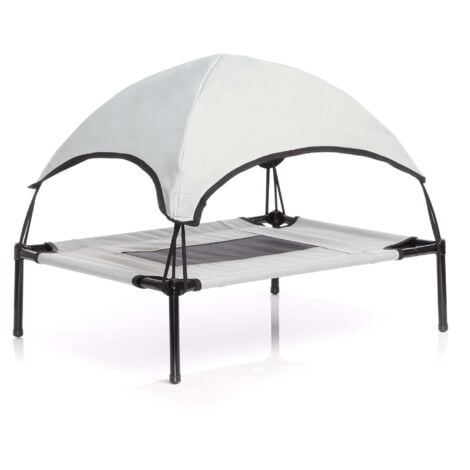 Wiltec Brandina per cani e gatti con tettoia grigia, cuccia per cani max 35kg, lettino da esterno per animali con tettuccio parasole, 91x76x16cm