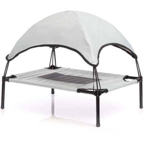 Wiltec Brandina per cani e gatti con tettoia grigia, cuccia per cani max 35kg, lettino da esterno per animali con tettuccio parasole, 91x76x16cm