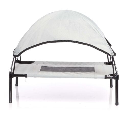 Wiltec Brandina per cani e gatti con tettoia grigia, cuccia per cani max 35kg, lettino da esterno per animali con tettuccio parasole, 91x76x16cm