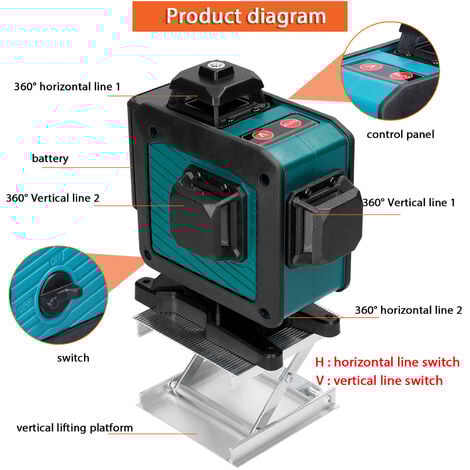 Livello laser a 16 linee 3° Funzione autolivellante Strumento di livellamento Linea di adesivi murali a terra omnidirezionale, con supporto per treppiede