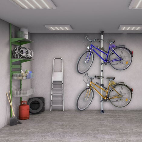 Relaxdays Porta biciclette Telescopico, Garage e Cantina, per 2 Bici, Regolabile, 40 kg, Soffitto, Pavimento, Argentato