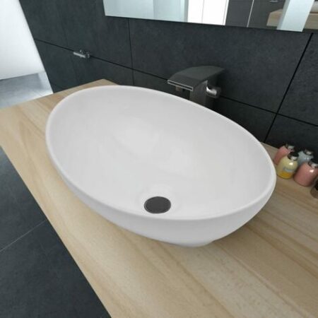 Lavello  Lavabo da Appoggio in Ceramica di Lusso Bianco Ovale 40 x 33 cm -45633