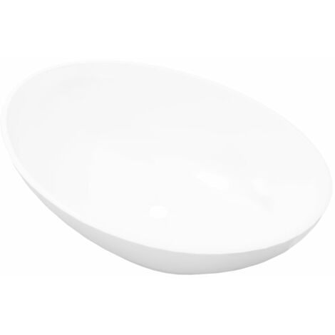 Lavello  Lavabo da Appoggio in Ceramica di Lusso Bianco Ovale 40 x 33 cm -45633