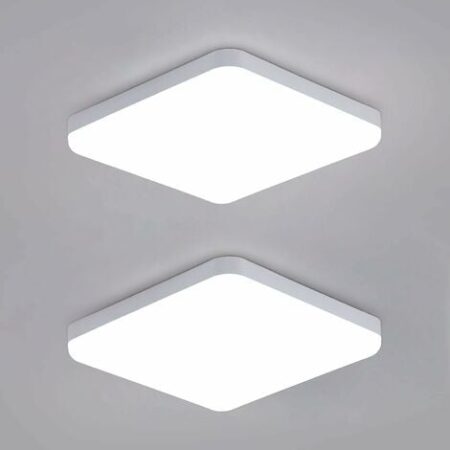 GOECO 2 pezzi Plafoniera LED Bianco Freddo 6000K Quadrato 25x25cm Plafoniera da bagno Impermeabile IP54 Per bagno camera da letto soggiorno cucina