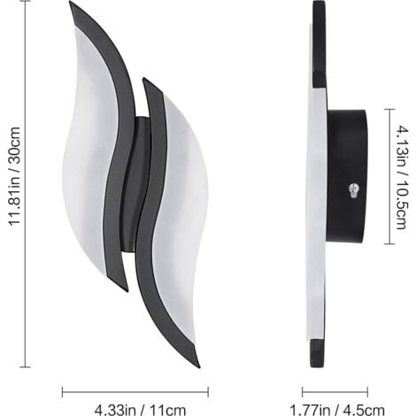GOECO Moderna Applique LED 12W 1350LM, 3000K Luce Calda, Acrilico Nero, 29CM x 10CM x 5CM per Camera da Letto Ingresso Corridoio