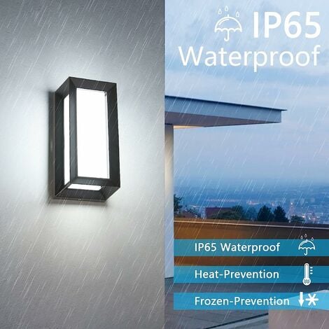 GOECO Applique da Parete LED Esterna Moderna, 18W IP65 Impermeabile, Applique Esterna Rettangolare in Metallo per Cortile, Giardino, Patio, Villa, Corridoio, 6000K Bianco Freddo