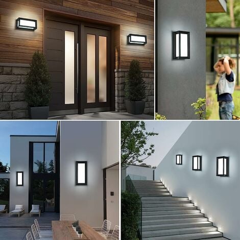 GOECO Applique da Parete LED Esterna Moderna, 18W IP65 Impermeabile, Applique Esterna Rettangolare in Metallo per Cortile, Giardino, Patio, Villa, Corridoio, 6000K Bianco Freddo