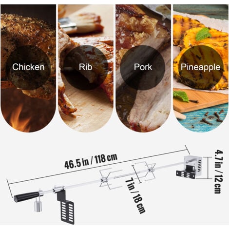 Mophorn Kit girarrosto universale, spiedo in acciaio inox da 32"/39", motore elettrico