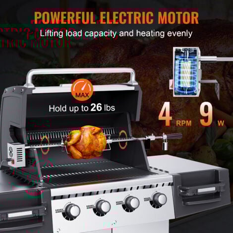 Mophorn Kit girarrosto universale, spiedo in acciaio inox da 32"/39", motore elettrico