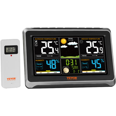 VEVOR Stazione Meteorologica Wireless per Interni Schermo a Colori 7,9 Pollici con lOrologio Atomico RCC, Stazione Meteo Display a Colori 7,9 Pollici con Sensori Orologio Sveglia da Parete/Appoggio