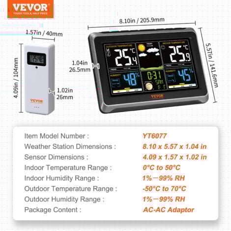 VEVOR Stazione Meteorologica Wireless per Interni Schermo a Colori 7,9 Pollici con lOrologio Atomico RCC, Stazione Meteo Display a Colori 7,9 Pollici con Sensori Orologio Sveglia da Parete/Appoggio