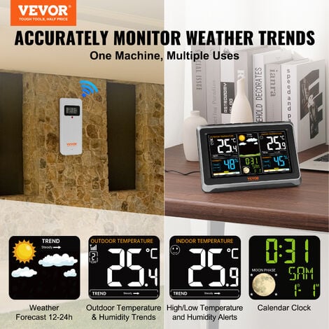 VEVOR Stazione Meteorologica Wireless per Interni Schermo a Colori 7,9 Pollici con lOrologio Atomico RCC, Stazione Meteo Display a Colori 7,9 Pollici con Sensori Orologio Sveglia da Parete/Appoggio