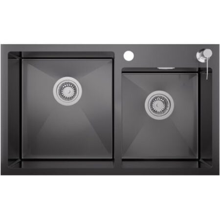 Lavello da Cucina Lavandino Cucina 75x45cm Lavorato a Mano Acciaio Inox, Lavello Incasso 2 vasche con dispenser per sapone 300 ml e Set per sifone