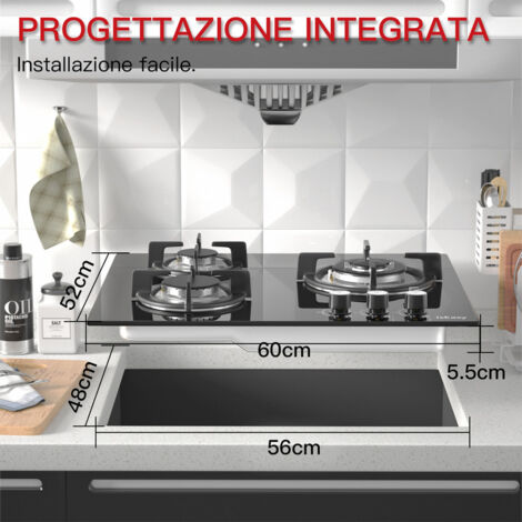 Piastra di cottura a gas a 3 fuochi, autosufficiente, piano cottura a incasso, per gas naturale/propano, sicurezza tramite termocoppia (3 fuochi)