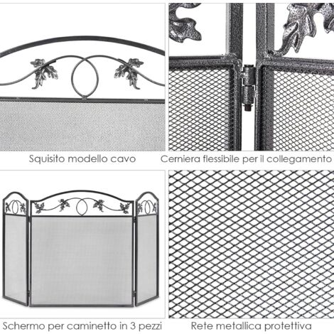 COSTWAY Parascintille per Camino con Robusto Telaio in Metallo, Schermo per Camino Pieghevole a 3 Pannelli per Bambini e Animali, Ideale per Interni ed Esterni