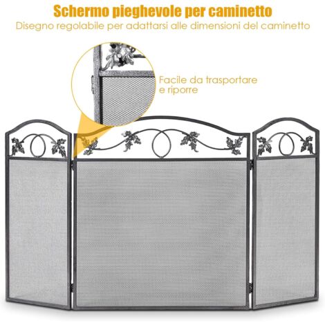 COSTWAY Parascintille per Camino con Robusto Telaio in Metallo, Schermo per Camino Pieghevole a 3 Pannelli per Bambini e Animali, Ideale per Interni ed Esterni