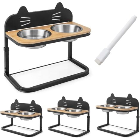 COSTWAY Ciotole Rialzate per Cani e Gatti di Piccola e Media Taglia, Supporto per Gatti Rialzato Regolabile in 3 Altezze con 2 Ciotole per Cibo e Acqua in Acciaio Inox