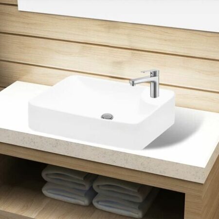 Lavandino lavabo da Bagno in Ceramica con Foro per Rubinetto 440x250x100 mm colore : BIANCO