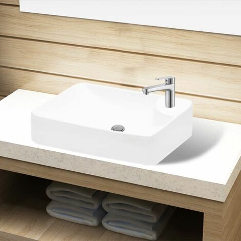Lavandino lavabo da Bagno in Ceramica con Foro per Rubinetto 440x250x100 mm colore : BIANCO