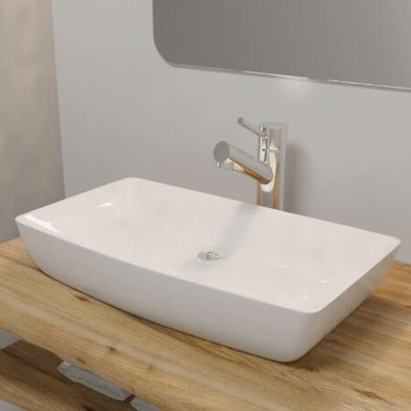 Lavandino lavabo da bagno elegante in ceramica 71x38x13,5 cm colore : BIANCO