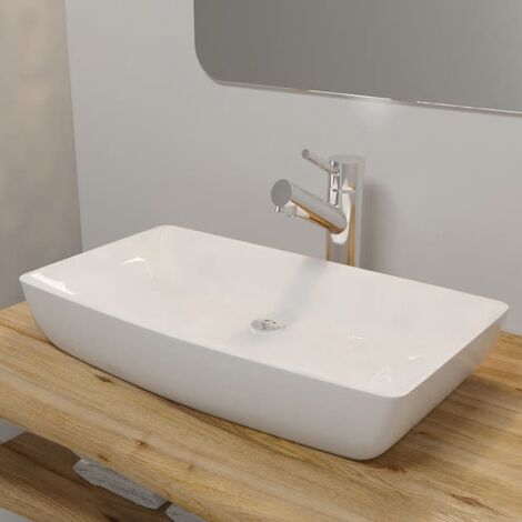 Lavandino lavabo da bagno elegante in ceramica 71x38x13,5 cm colore : BIANCO