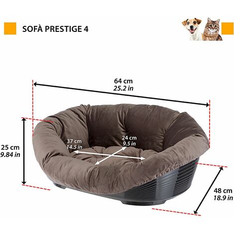 Ferplast SOFA' PRESTIGE Cuccia in plastica per cani e gatti con rivestimento imbottito. Varie misure. Variante 4 - Misure: 64 x 48 x h 25 cm - Grigio