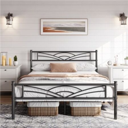 Yaheetech Struttura Letto in Ferro con Spazio Aggiuntivo per Camera da Letto Ospiti Soggiorno Matrimoniale 140 x 200 cm Nero