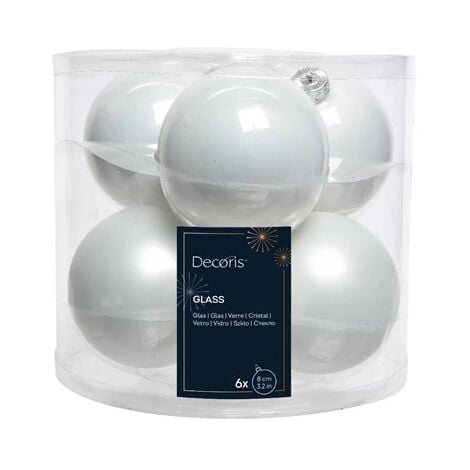 Palline in vetro per albero di natale Bianche decorazione natalizia -10 Palline da Ø 6 cm
