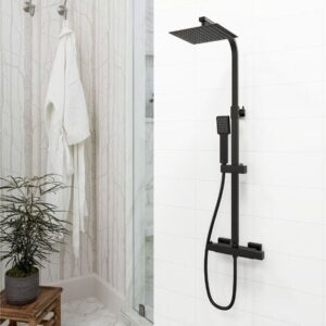 AICA ITALY Colonna doccia con miscelatore termostatico, soffione doccia quadrato in acciaio inox 20x20cm nero opaco