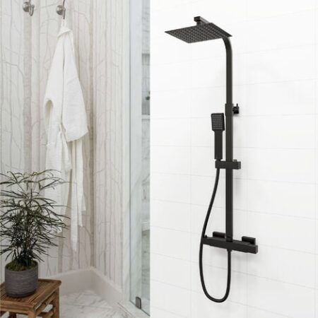 AICA ITALY Colonna doccia con miscelatore termostatico, soffione doccia quadrato in acciaio inox 20x20cm nero opaco